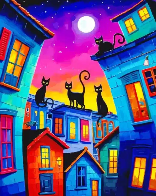 Black Whimsical Cat Paint By Numbers