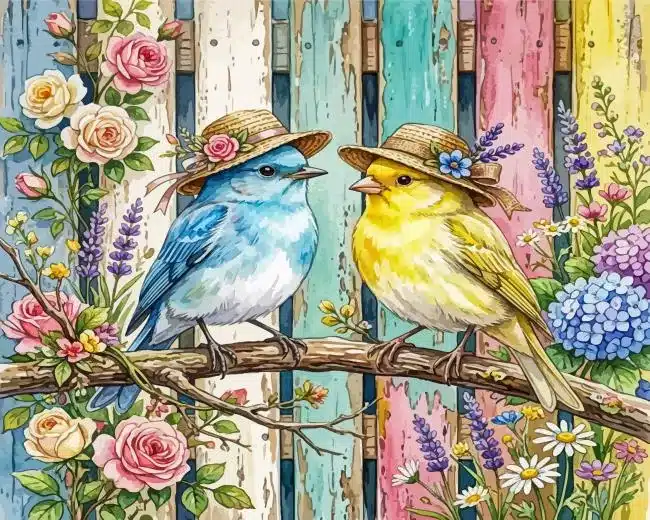 Yellow And Blue Birds Paint By Numbers