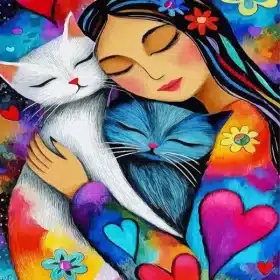 Lady And Cats Paint By Numbers 