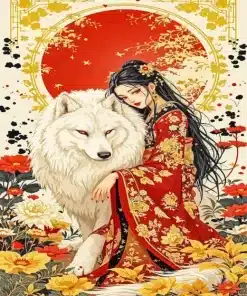 Asian Lady And Wolf Paint By Numbers