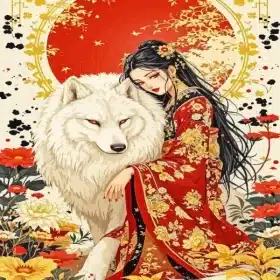 Asian Lady And Wolf Paint By Numbers