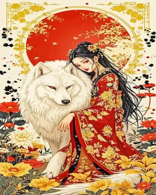 asian lady and wolf paint by numbers Asian Lady And Wolf Paint By Numbers