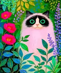 Cat And Flowers Paint By Numbers