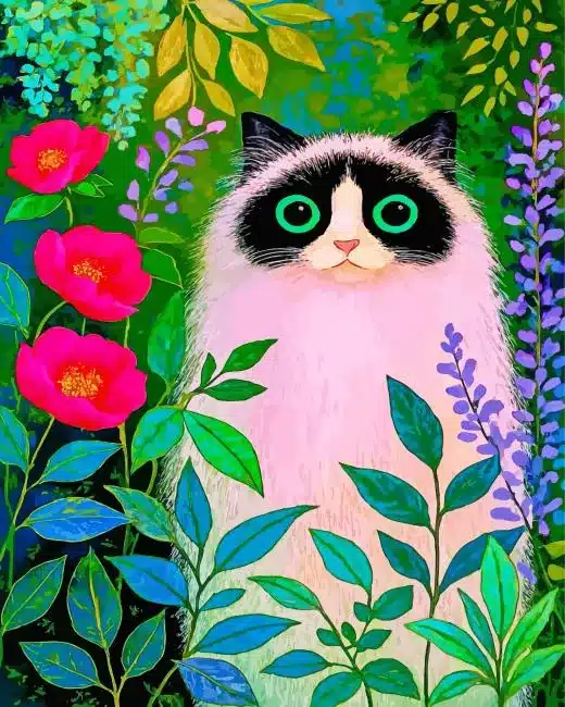 Cat And Flowers Paint By Numbers
