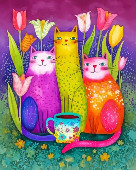 Cats And Flowers Paint By Numbers