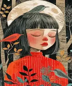 Girl And Birds Paint By Numbers