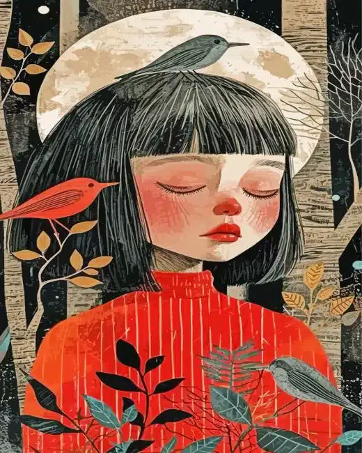Girl And Birds Paint By Numbers