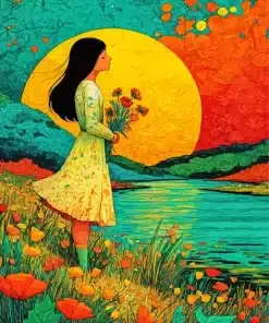 Girl And Flowers Paint By Numbers