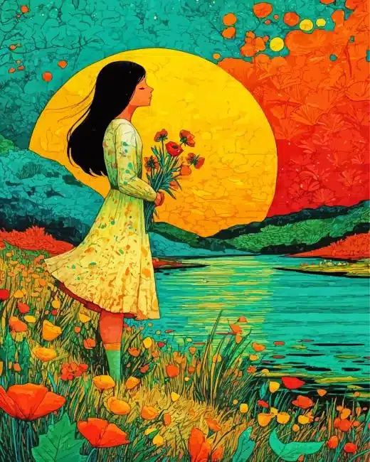 Girl And Flowers Paint By Numbers
