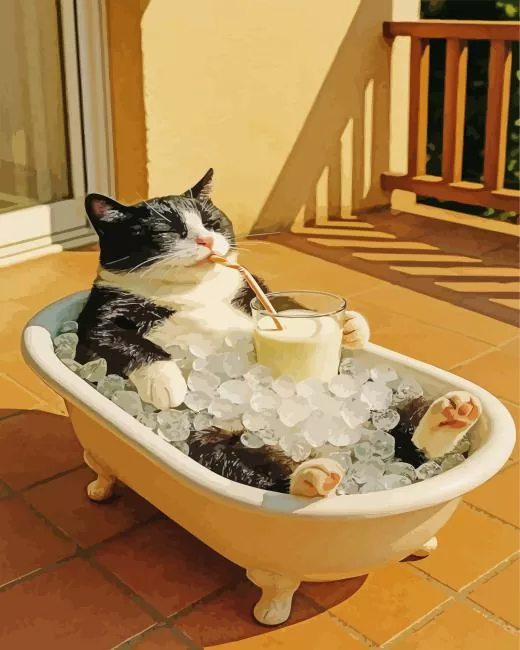 Cat Relaxing In A Bathtub Paint By Numbers