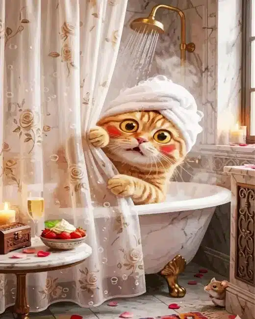 Cat Showering Paint By Numbers