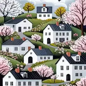 Floral Whimsical Houses Paint By Numbers