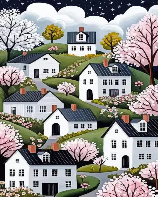 Floral Whimsical Houses Paint By Numbers