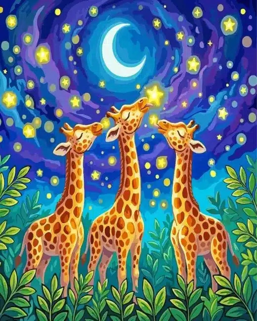 Giraffes And Glowing Stars Paint By Numbers