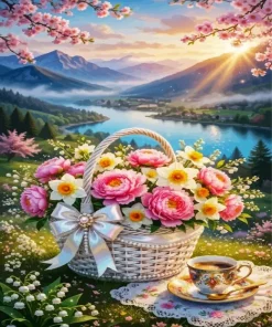 Pink Peonies And Yellow Daffodils Paint By Numbers