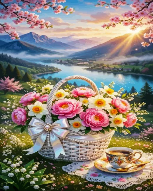 Pink Peonies And Yellow Daffodils Paint By Numbers