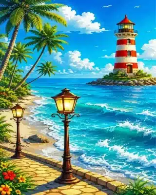 Tropical Seaside Pathway Paint By Numbers